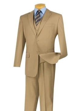 Vinci Men's 3 Piece Wool Feel Classic Suit - Flat Front Pants 13 Vinci Men's 3 Piece Wool Feel Classic Suit - Flat Front Pants -Stylish Men's Formal Wear v2tr khaki