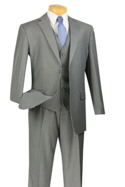 Vinci Men's 3 Piece Wool Feel Classic Suit - Flat Front Pants 17 Vinci Men's 3 Piece Wool Feel Classic Suit - Flat Front Pants -Stylish Men's Formal Wear v2tr medium gray