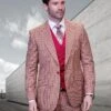 Statement Men's 3 Piece 100% Wool Fashion Suit - Fine Line Plaid -Stylish Men's Formal Wear vitton red