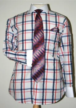 Daniel Ellissa French Cuff Shirt Set - Tonal Windowpane -Stylish Men's Formal Wear white red full 1