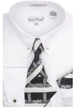Karl Knox Men's French Cuff Shirt Set - Two Tone Tie -Stylish Men's Formal Wear white4444