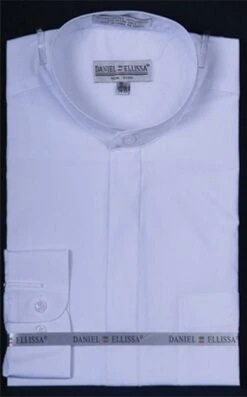 Daniel Ellissa Men's Outlet Banded Collar Dress Shirt - Solid Color -Stylish Men's Formal Wear white 13 2 1