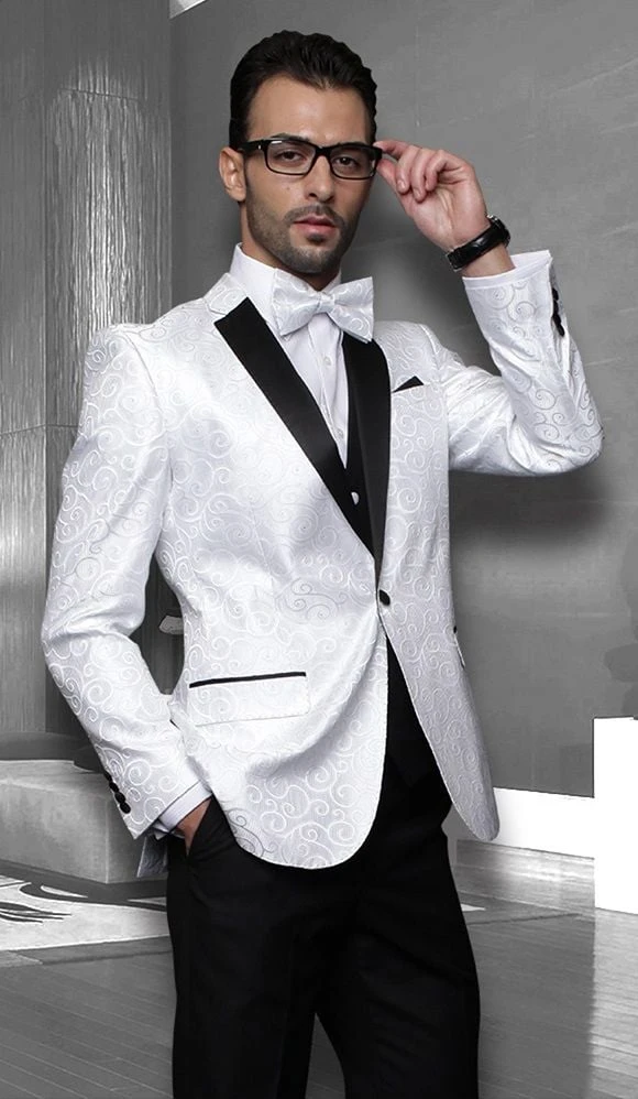 Statement Men's 3 Piece Modern Fit Suit - Studded Swirl Design 7 Statement Men's 3 Piece Modern Fit Suit - Studded Swirl Design - Image 5