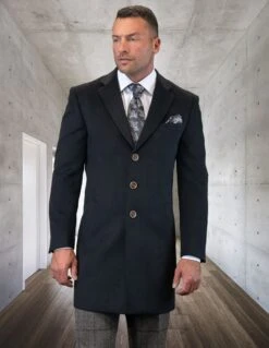 Statement Men's 3/4 Length 100% Wool Top Coat - Single Breasted