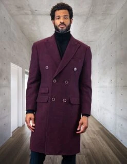 Statement Men's Full Length 100% Wool Top Coat - Double Breasted