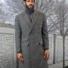 Statement Men's Outlet Full Length 100% Wool Top Coat - Double Breasted -Stylish Men's Formal Wear wj 101 gray 11