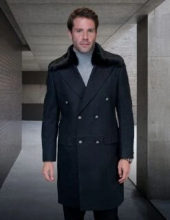 Statement Men's 3/4 Length 100% Wool Top Coat - Double Breasted