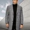 Statement Men's 3/4 Length 100% Wool Top Coat - Plaid -Stylish Men's Formal Wear wj 103 black