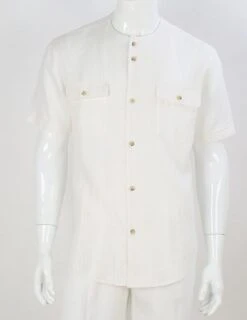 Apollo King Men's Short Sleeve Linen Casual Shirt - No Collar