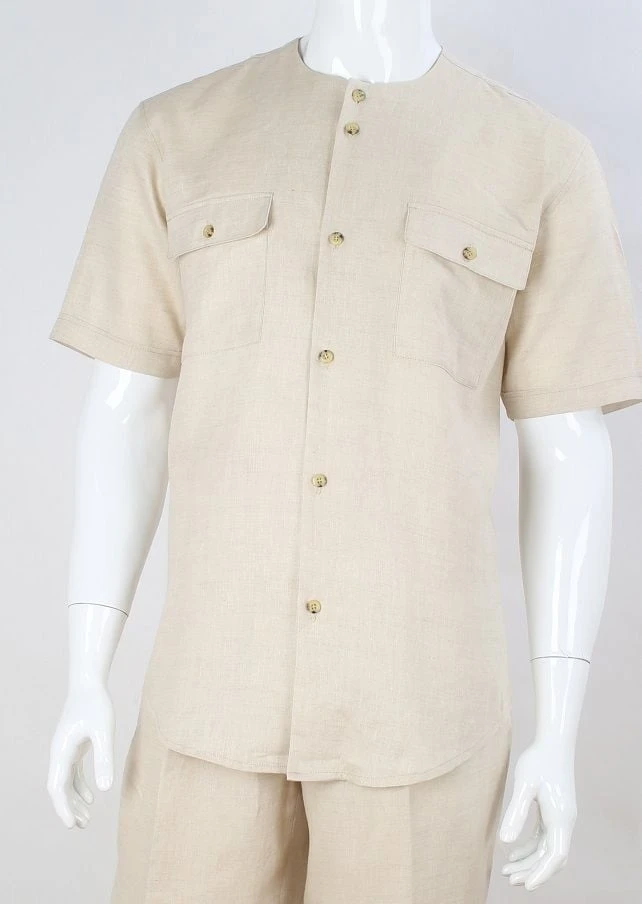 Apollo King Men's Short Sleeve Linen Casual Shirt - No Collar 4 Apollo King Men's Short Sleeve Linen Casual Shirt - No Collar - Image 2