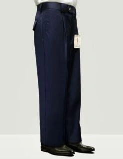 Statement Men's 100% Wool Pant - Pleated Wide Leg -Stylish Men's Formal Wear wp 100 navy