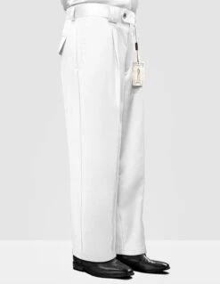 Statement Men's 100% Wool Pant - Pleated Wide Leg -Stylish Men's Formal Wear wp 100 white