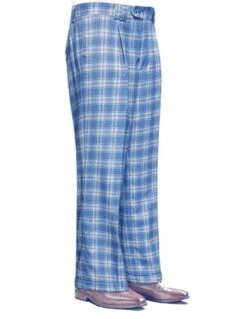 Statement Men's 100% Wool Pant - Wide Leg Plaid Slacks 15 Statement Men's 100% Wool Pant - Wide Leg Plaid Slacks -Stylish Men's Formal Wear wp 102 blue