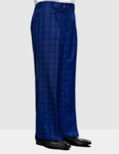 Statement Men's 100% Wool Pant - Wide Leg Plaid Slacks 19 Statement Men's 100% Wool Pant - Wide Leg Plaid Slacks -Stylish Men's Formal Wear wp 104 sapphire