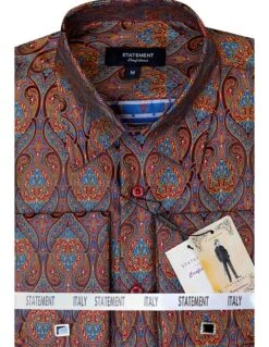 Statement Men's Long Sleeve Woven Shirt - Jacquard Two Tone 19 Statement Men's Long Sleeve Woven Shirt - Jacquard Two Tone -Stylish Men's Formal Wear ws 101 red