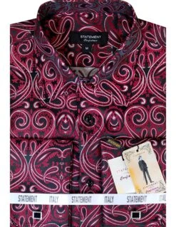 Statement Men's Long Sleeve Woven Shirt - Jacquard Two Tone 21 Statement Men's Long Sleeve Woven Shirt - Jacquard Two Tone -Stylish Men's Formal Wear ws 101 wine