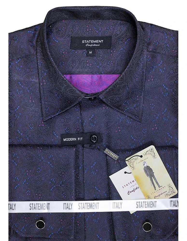 Statement Men's Long Sleeve Woven Shirt - Paisley Pattern 4 Statement Men's Long Sleeve Woven Shirt - Paisley Pattern - Image 2