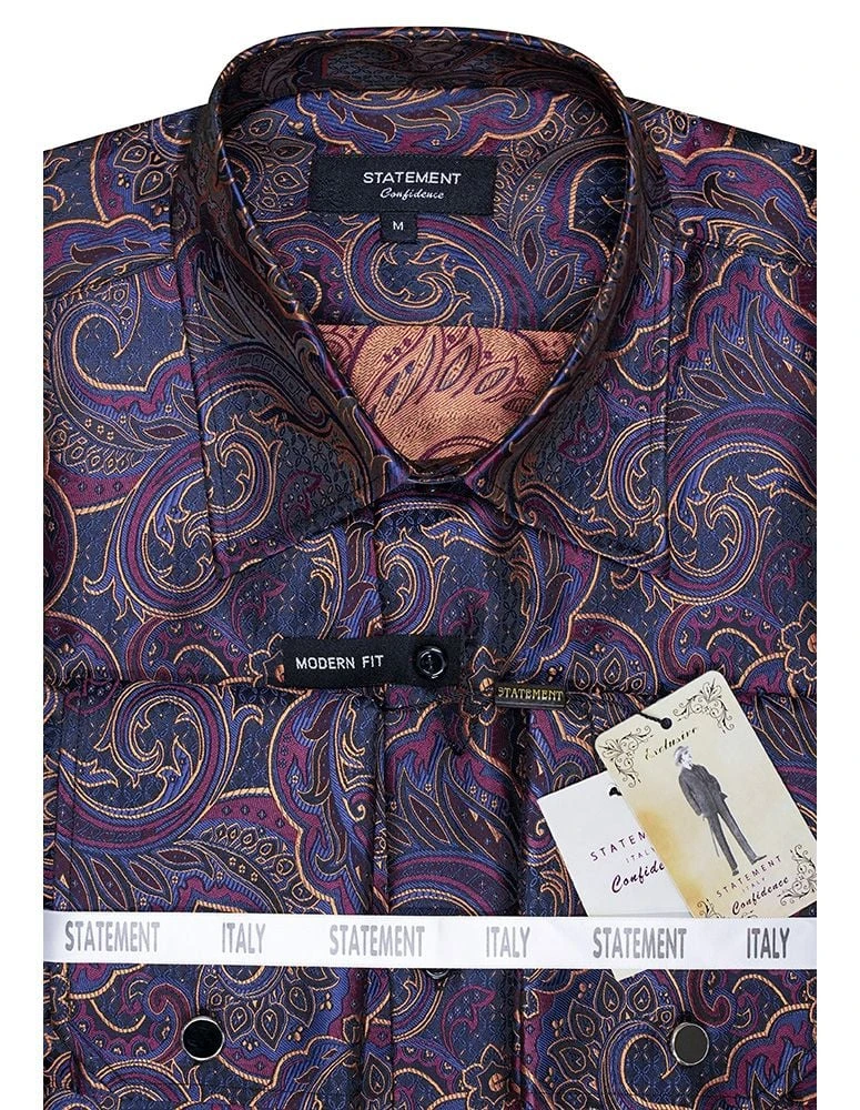 Statement Men's Long Sleeve Woven Shirt - Paisley Pattern 5 Statement Men's Long Sleeve Woven Shirt - Paisley Pattern - Image 3