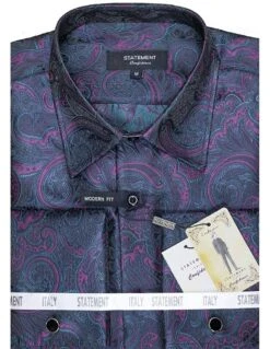 Statement Men's Long Sleeve Woven Shirt - Paisley Pattern 22 Statement Men's Long Sleeve Woven Shirt - Paisley Pattern -Stylish Men's Formal Wear ws 102 navy
