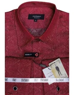 Statement Men's Long Sleeve Woven Shirt - Paisley Pattern 23 Statement Men's Long Sleeve Woven Shirt - Paisley Pattern -Stylish Men's Formal Wear ws 102 red