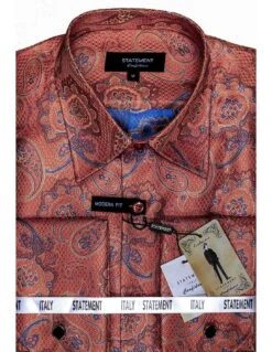 Statement Men's Long Sleeve Woven Shirt - Paisley Pattern 24 Statement Men's Long Sleeve Woven Shirt - Paisley Pattern -Stylish Men's Formal Wear ws 102 rust