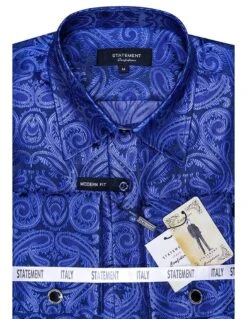 Statement Men's Long Sleeve Woven Shirt - Paisley Pattern 25 Statement Men's Long Sleeve Woven Shirt - Paisley Pattern -Stylish Men's Formal Wear ws 102 sapphire