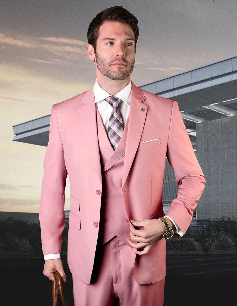 Statement Men's 100% Wool 3 Piece Suit - Bold Solid Colors 4 Statement Men's 100% Wool 3 Piece Suit - Bold Solid Colors - Image 2