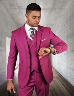 Statement Men's 100% Wool 3 Piece Suit - Bold Solid Colors 20 Statement Men's 100% Wool 3 Piece Suit - Bold Solid Colors -Stylish Men's Formal Wear zargala fucshia