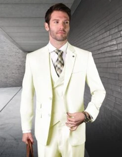 Statement Men's 100% Wool 3 Piece Suit - Bold Solid Colors 23 Statement Men's 100% Wool 3 Piece Suit - Bold Solid Colors -Stylish Men's Formal Wear zargala offwhite