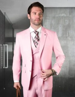 Statement Men's 100% Wool 3 Piece Suit - Bold Solid Colors 24 Statement Men's 100% Wool 3 Piece Suit - Bold Solid Colors -Stylish Men's Formal Wear zargala pink