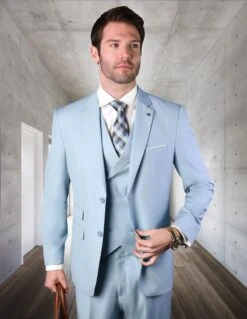 Statement Men's 100% Wool 3 Piece Suit - Bold Solid Colors 25 Statement Men's 100% Wool 3 Piece Suit - Bold Solid Colors -Stylish Men's Formal Wear zargala powderblue